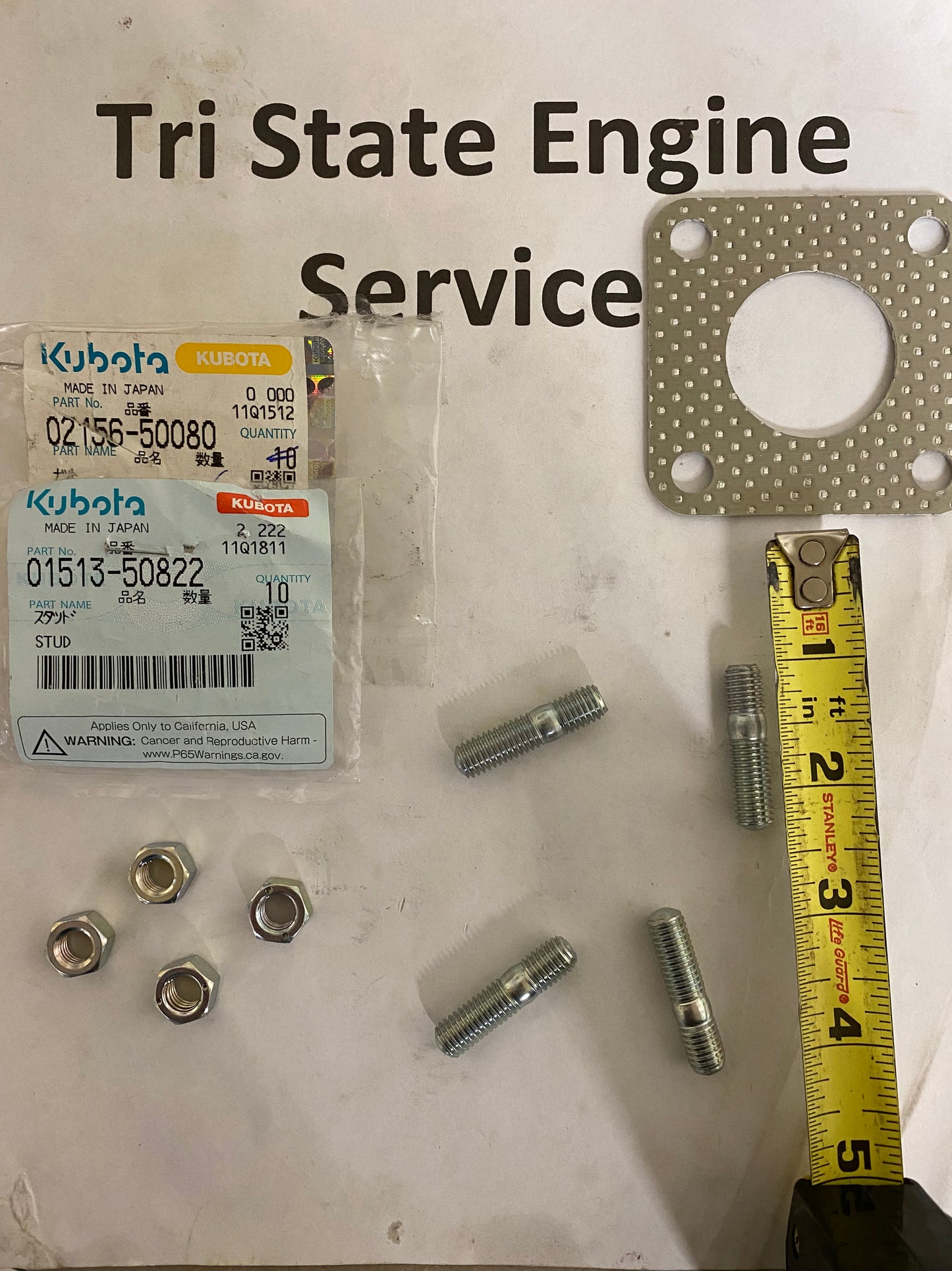 Genuine OEM Kubota Muffler to Exhaust Manifold Studs , Nuts , & Gasket Assemble