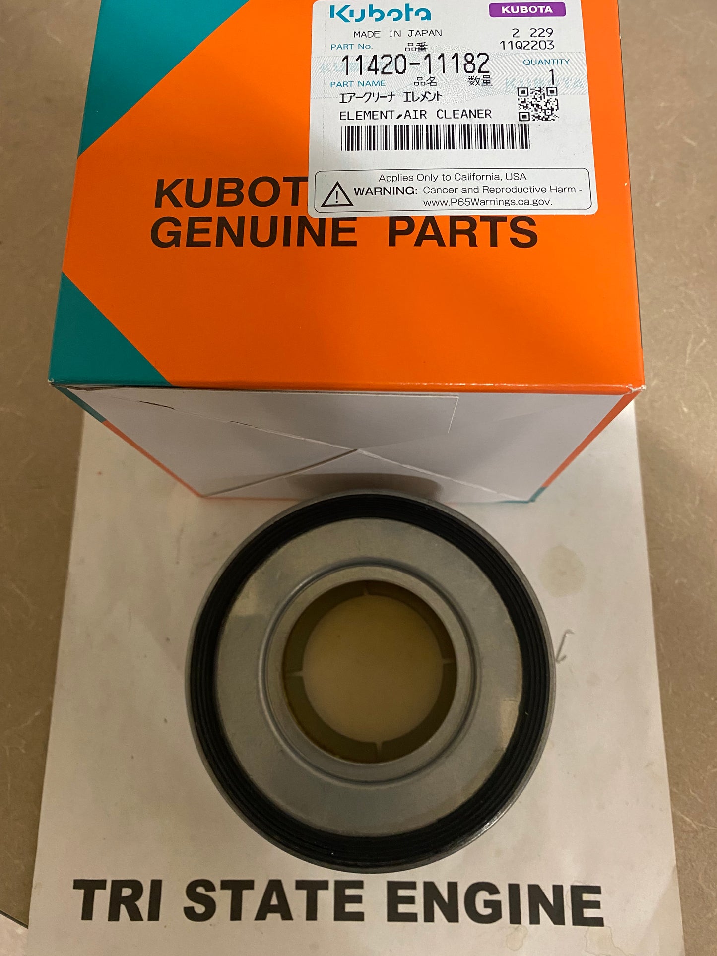 OEM Kubota Air Filter 11420-11182 FILTER, AIR CLEANER - OC60 Engine